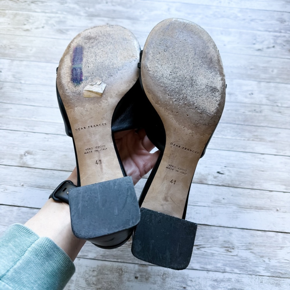 Dear Frances Pepper Mules Black Slip On Heel Sandal Size 41 US 11 - Picture 5 of 9